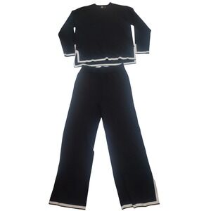 LILLUSORY Womens 2 Piece Knit Set Sweater and Wide Leg Pants Black White Small
